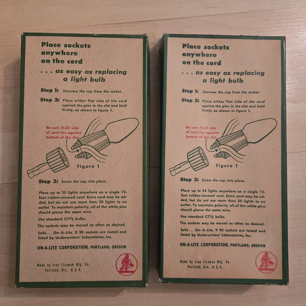 Set of 2 vintage On-a-Lite Christmas light boxes (boxes only, no lights)